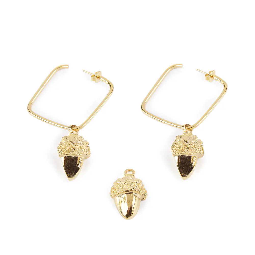 Square Acorn Earrings #Shiny Gold by Shabama Pendientes Shabama - Square Acorn Earrings #Shiny Gold by Shabama