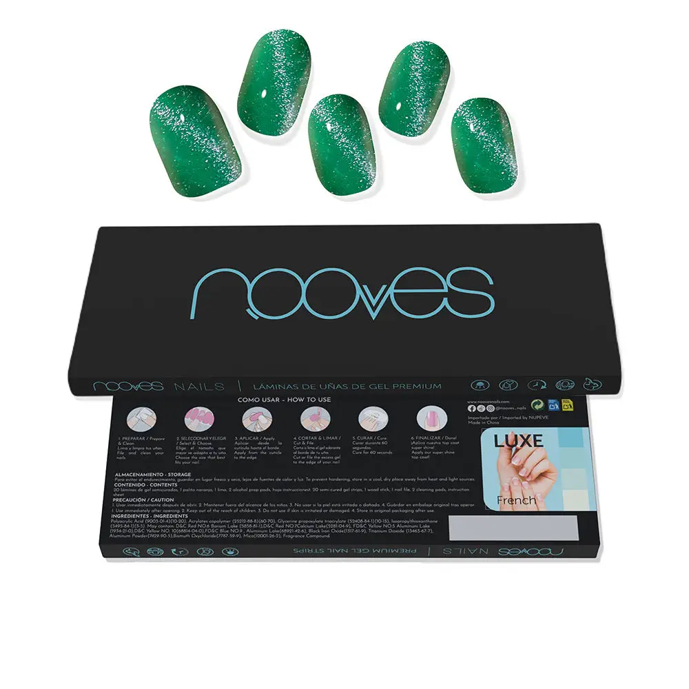 Láminas De Uñas De Gel - Jade Glass Premium Glam Gel Nail Sheets #Cat Eye Green by Nooves